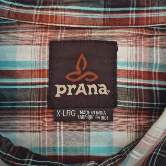 Prana Men's Plaid Pearl Snap Button Front Short Sleeve Hike Camp Shirt Size XL - Picture 6 of 11